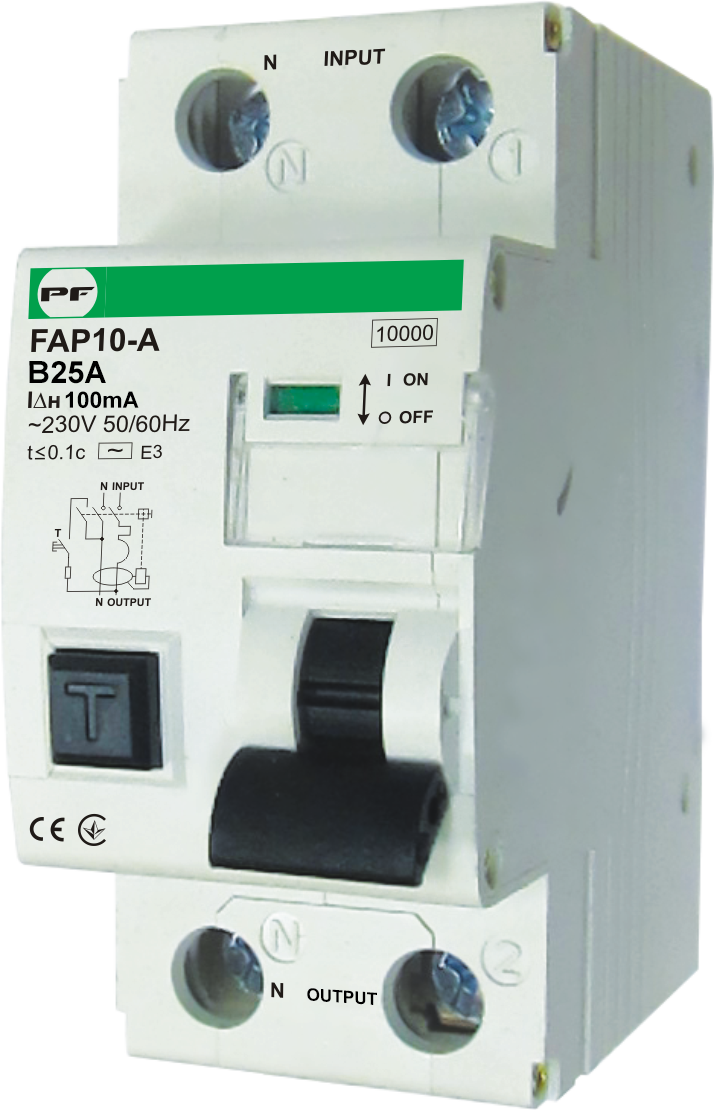 Residual current circuit breaker with over-current protection FAP10-A "B" 25А/0,1A 2P 10кА